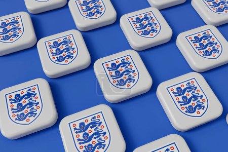 Téléchargez les photos : LONDRES, Royaume-Uni - Juillet 2023 : Logo de l'équipe nationale de football d'Angleterre. Rendu 3D. - en image libre de droit