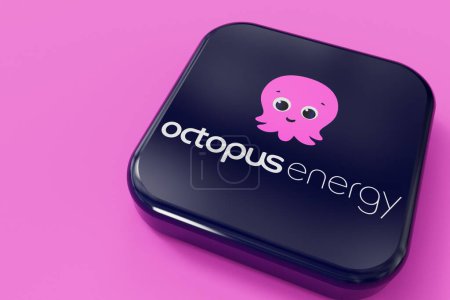 Téléchargez les photos : LONDRES, Royaume-Uni - Juillet 2023 : Logo de la société Octopus Energy gas and electricity energy supplier. Rendu 3D. - en image libre de droit