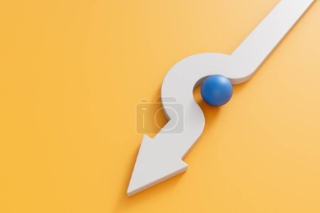 Photo for A white business direction arrow moves around an obstacle that is in its path. 3D Rendering. - Royalty Free Image