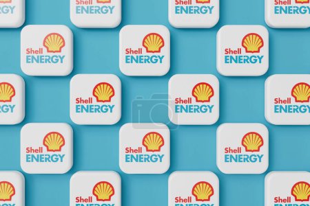 Téléchargez les photos : LONDRES, Royaume-Uni - Juillet 2023 : Logo de la société fournisseur d'énergie de gaz et d'électricité de Shall Energy. Rendu 3D. - en image libre de droit