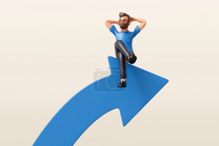 Photo for A businessman sitting relaxing on a direction arrow. Business development. 3D Rendering. - Royalty Free Image