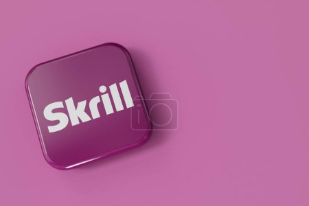 Téléchargez les photos : LONDRES, Royaume-Uni - Septembre 2023 : Logo de la société Skrill fournisseur de services financiers en ligne. Rendu 3D. - en image libre de droit