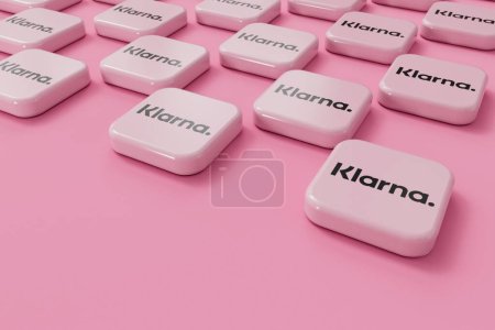 Téléchargez les photos : LONDRES, Royaume-Uni - Septembre 2023 : Klarna online financial service provider company logo. Rendu 3D. - en image libre de droit