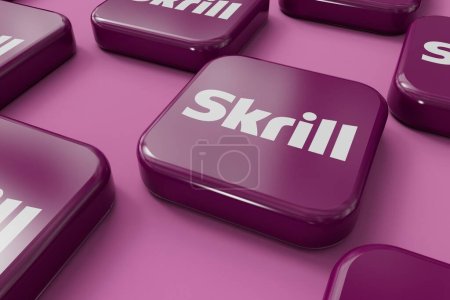 Photo for LONDON, UK - September 2023: Skrill online financial service provider company logo. 3D Rendering. - Royalty Free Image