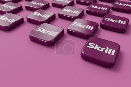 Foto de LONDRES, Reino Unido - septiembre de 2023: Skrill online financial service company logo. Renderizado 3D. - Imagen libre de derechos