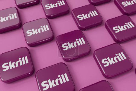Foto de LONDRES, Reino Unido - septiembre de 2023: Skrill online financial service company logo. Renderizado 3D. - Imagen libre de derechos