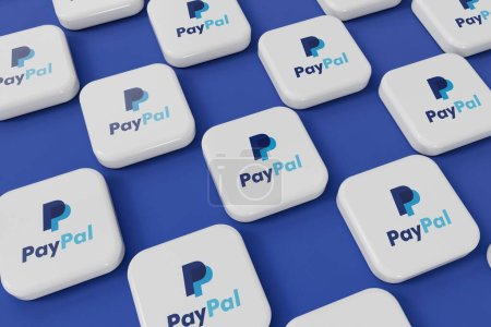 Téléchargez les photos : LONDRES, Royaume-Uni - Octobre 2023 : Paypal online payment service provider company logo. Rendu 3D. - en image libre de droit
