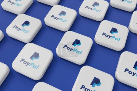 Foto de LONDRES, Reino Unido - Octubre 2023: Paypal online payment service company logo. Renderizado 3D. - Imagen libre de derechos