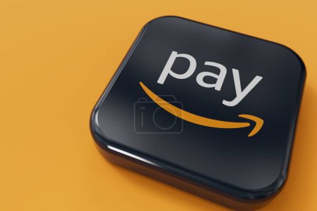 Téléchargez les photos : LONDRES, Royaume-Uni - Avril 2024 : Amazon payer en ligne paiement partage fournisseur de services logo de l'entreprise. Rendu 3D. - en image libre de droit