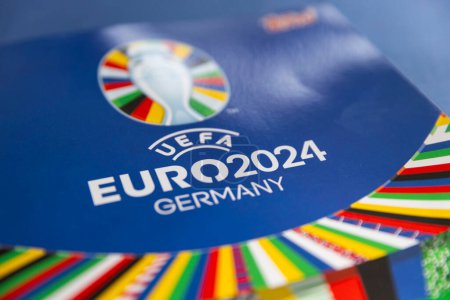 Photo for LONDON, UK - April 2024: Oficcial UEFA Euro 2024 football sticker album from Topps. - Royalty Free Image