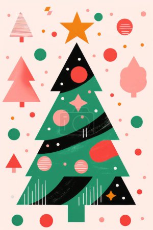 Téléchargez les illustrations : Arbre de Noël festif simple fond minimal festif. - en licence libre de droit