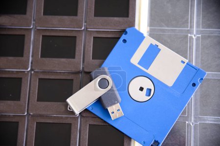 Photo for External storage media slides, floppy disks and USB sticks, analogue and digital - Royalty Free Image