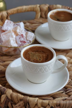 Photo for Turkish coffee and Turkish delight on a tray - Royalty Free Image