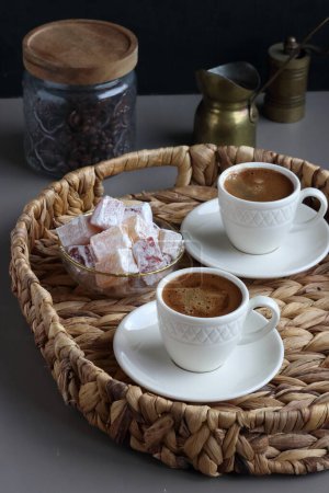 Photo for Turkish coffee and Turkish delight on a tray - Royalty Free Image