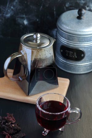 Photo for Hibiscus tea, Glass of herbal tea - Royalty Free Image
