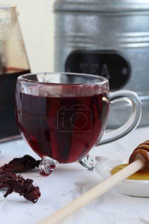 Photo for Hibiscus tea, Glass of herbal tea - Royalty Free Image
