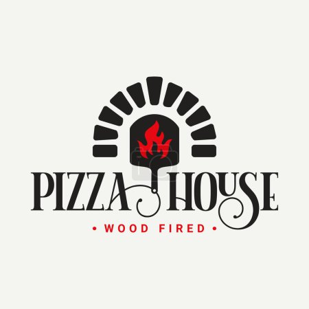 Téléchargez les photos : Pizza logo with pizza shovel and oven flame on white background 10 eps - en image libre de droit