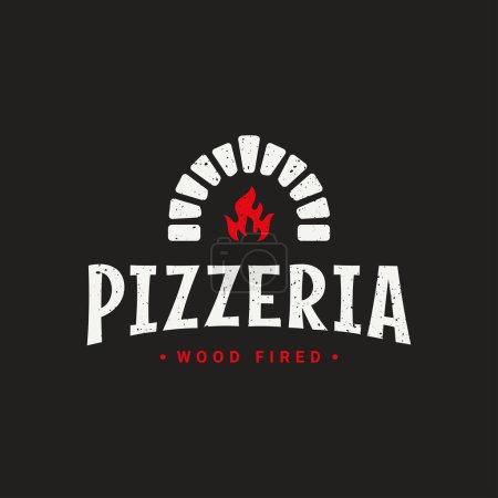 Téléchargez les photos : Pizza logo with pizzeria oven shovel. Wood fired pizza on black background 10 eps - en image libre de droit