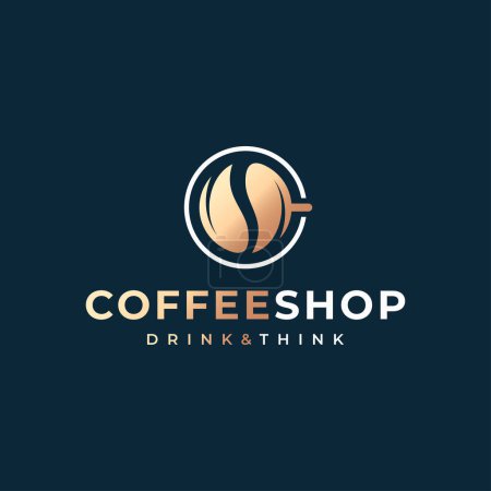 Téléchargez les photos : Logo de café avec tasse de café et fève de café sur fond noir 10 eps - en image libre de droit