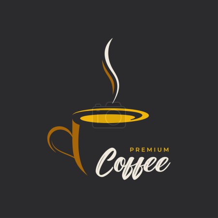 Téléchargez les photos : Logo tasse de café avec Premium Classy café sur fond noir 10 eps - en image libre de droit