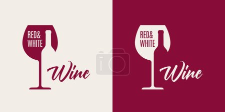 Téléchargez les photos : Logo de vin avec verre de vin et bouteille sur fond rouge et blanc 10 eps - en image libre de droit