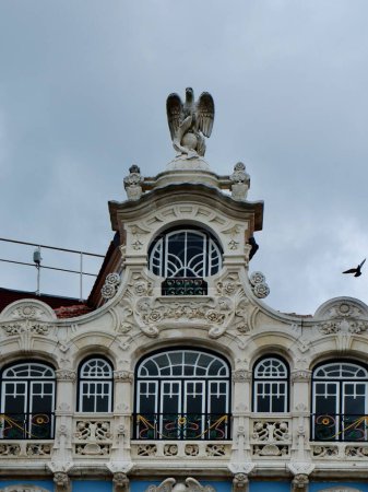 Elegant neoclassical building with details in art nouveau style in Aveiro, Portugal. Portuguese vintage architecture.