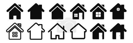 Ikonensammlung zu Hause. Immobilien. Flacher Stil beherbergt Symbole für Apps und Webseiten. Vektorillustration