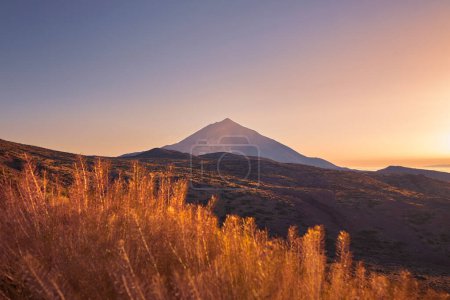 Foto de Hermoso paisaje volcánico con volcán Pico de Teide al atardecer. Tenerife, Islas Canarias, España - Imagen libre de derechos