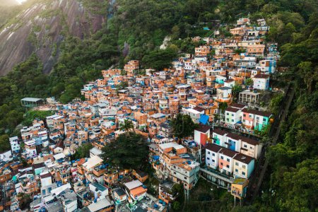 Photo for Aerial View of Favela Dona Marta Slum on the Mountain in Rio de Janeiro, Brazil - Royalty Free Image