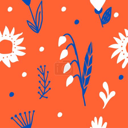 Vector seamless pattern with doodle flowers, Ukrainian folk motifs, cute background for textiles, banners, pillows,