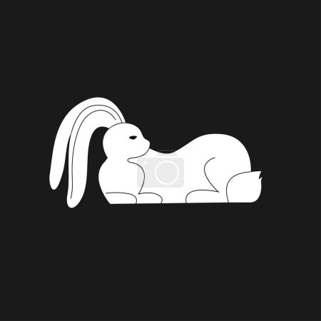 Black and White Linocut of Easter lying bunny. Vector illustration