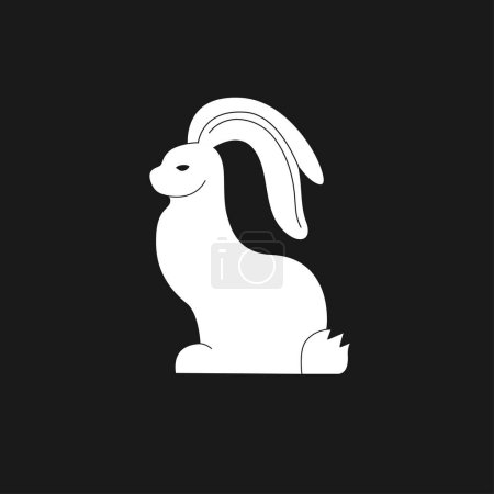 Linogravure noire et blanche de lapin assis de Pâques. Illustration vectorielle