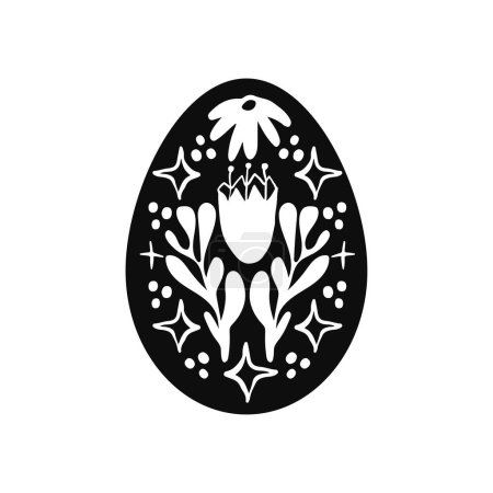 Linogravure noire d'oeuf de Pâques. Illustration vectorielle