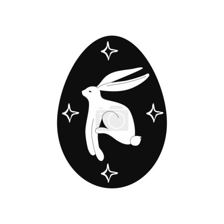 Black and White Linocut of Easter Egg with Bunny. Vector illustration