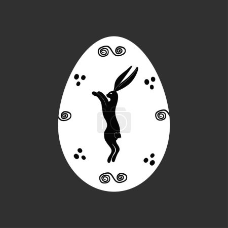 Black Linocut with Easter Bunny in egg shape. Vector illustration