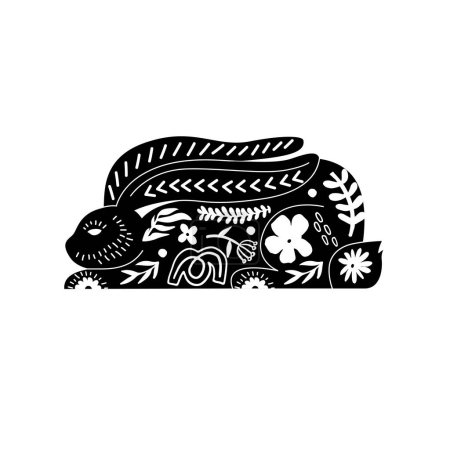 Hand drawn Decorative Easter Bunny Linocut. Vector illustration