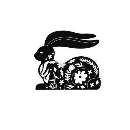 Ilustración de Linocut decorativo de conejo de Pascua dibujado a mano. Ilustración vectorial - Imagen libre de derechos