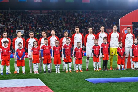 Photo for PRAGUE; CZECH REPUBLIC - MARCH 24; 2023: Team of Poland before match. - Royalty Free Image
