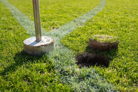 Photo for Local repair of turf at the football field - Royalty Free Image