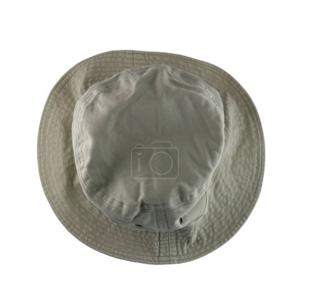 Foto de Sombrero de tela gris en vista superior aislado sobre fondo blanco y tiene recorte caminos. - Imagen libre de derechos