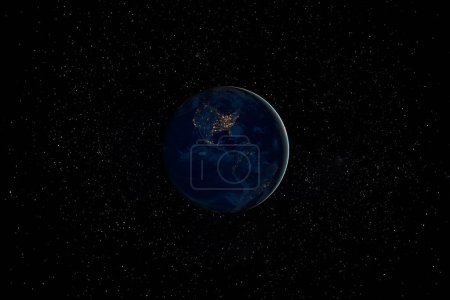 Foto de Planeta Tierra en la noche oscura en el Espacio rodeado de Estrellas. Esta imagen elementos proporcionados por la NASA. - Imagen libre de derechos