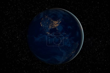 Foto de Planeta Tierra en la noche oscura en el Espacio rodeado de Estrellas. Esta imagen elementos proporcionados por la NASA. - Imagen libre de derechos