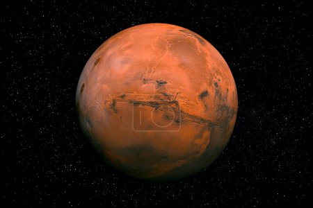 Roter Planet Mars im All umgeben von Sternen. Dieses Bild stammt von der NASA.
