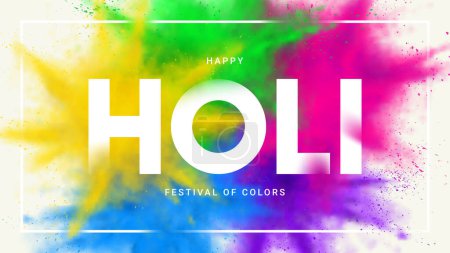 Illustration for Happy holi festival banner. Abstract explosions of colorful powders. Vector illustration for decoration of Holi event. Template of design for branding cover, card, poster or banner. - Royalty Free Image