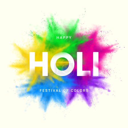 Illustration for Happy holi festival card. Abstract explosions of colorful powders. Vector illustration for decoration of Holi event. Template of design for branding cover, card, poster or banner. - Royalty Free Image