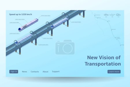 Téléchargez les illustrations : Isometric Hyperloop concept de transport. Illustration vectorielle avec les transports futurs et les trains les plus rapides. Concept futuriste de transport à grande vitesse. - en licence libre de droit