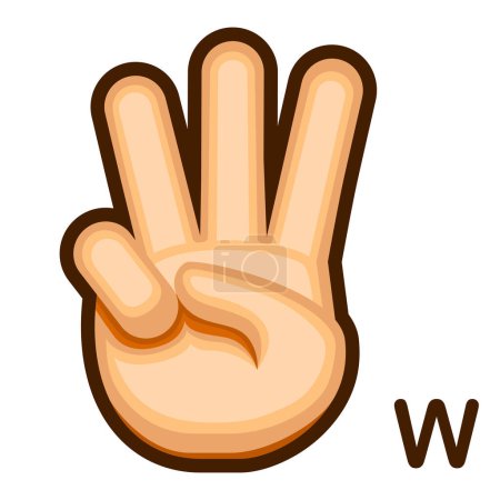 Icono de lenguaje de señas vectorial Letra W aislada
