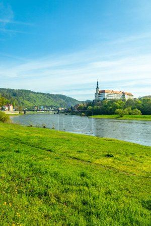 Photo for Beautiful spring walk in the Czech border town of Decin along the Elbe - Bohemian Switzerland - Czech Republic - Royalty Free Image