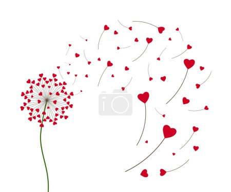 Ilustración de Diente de león con corazones. Feliz tarjeta de felicitación del día de San Valentín. Bonita flor romántica. Felicidades con Amor. Día de San Valentín Vector fondo ilustración - Imagen libre de derechos