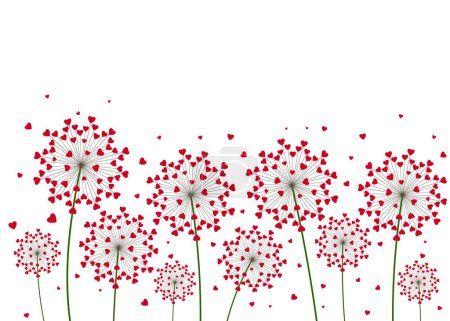 Illustration for Dandelion with hearts. Happy Valentine's day greeting card. Lovely romance flower. Congratulation with Love. Valentine's day Vector illustration background - Royalty Free Image